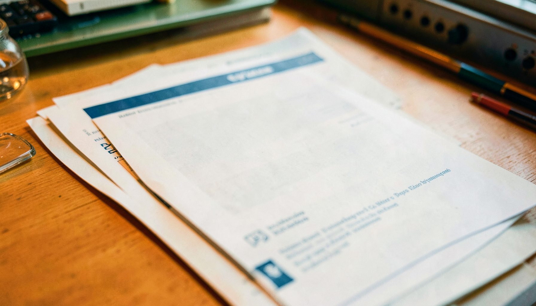 Primer plano de un boletín impreso sobre una mesa de trabajo, colores corporativos verde y azul, estilo editorial.