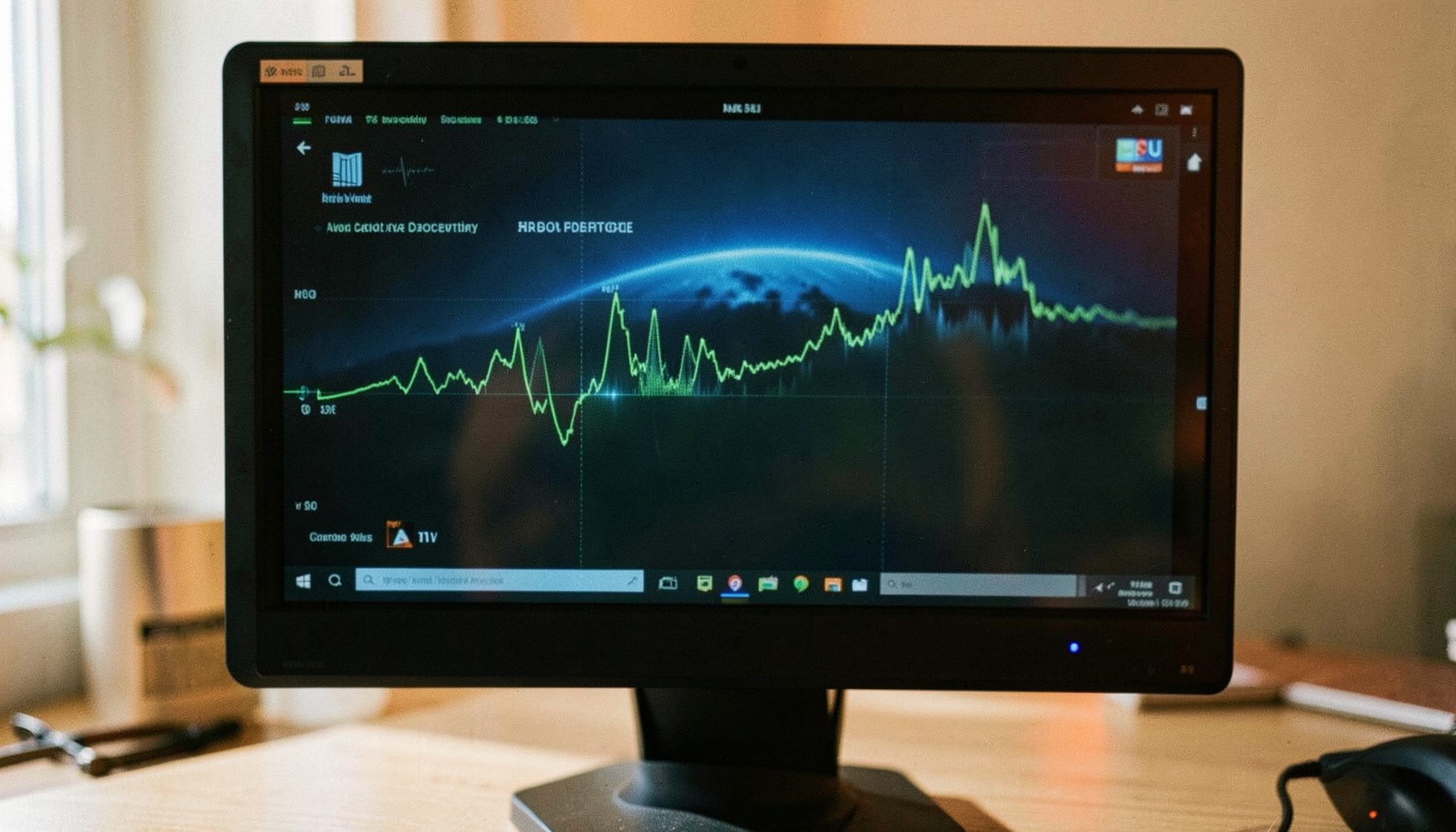 Pantalla de computadora mostrando una transmisión en vivo con gráficos del canal TVU, tonos azul oscuro y verde.